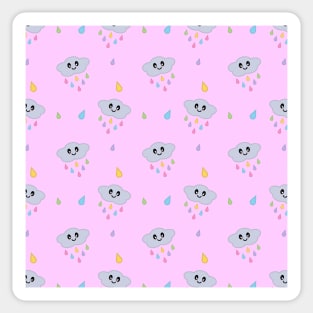 Kawaii Cute Raining Rainbow Clouds Pattern in Pink Sticker